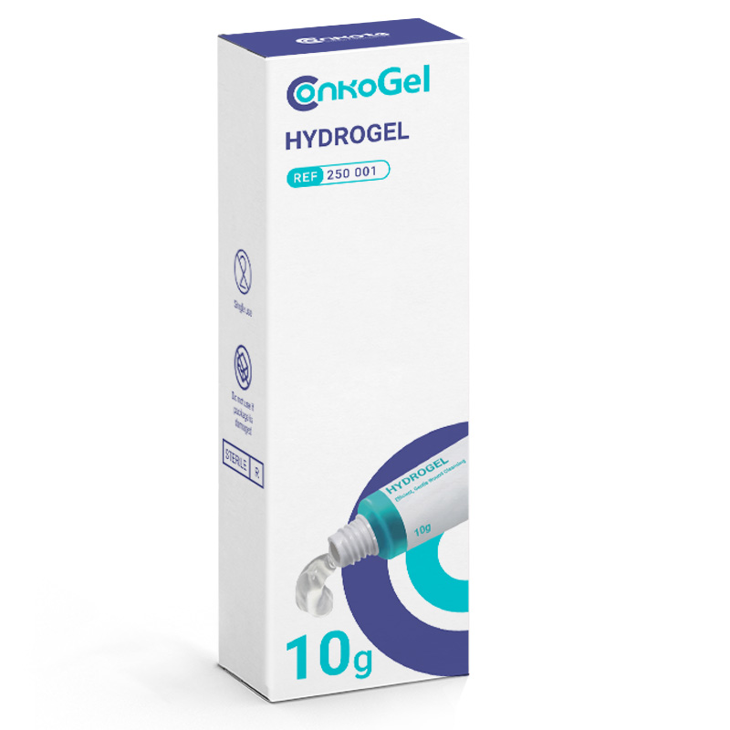 Moisture-rich Conkote Hydrogel applied on necrotic wound for gentle debridement