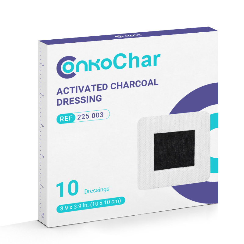 Packaging of Activated Charcoal Dressing with adhesive for chronic wound care