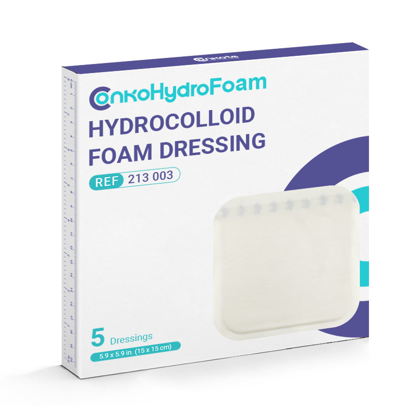 ConkoHydroFoam Hydrocolloid Foam Dressing packaging for moist wound healing