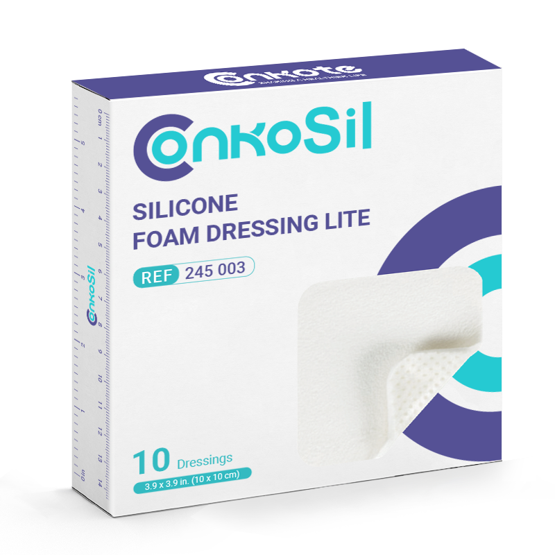 Silicone Foam Dressing LITE packaging – thin, PU-free silicone foam dressing for light to moderate wounds