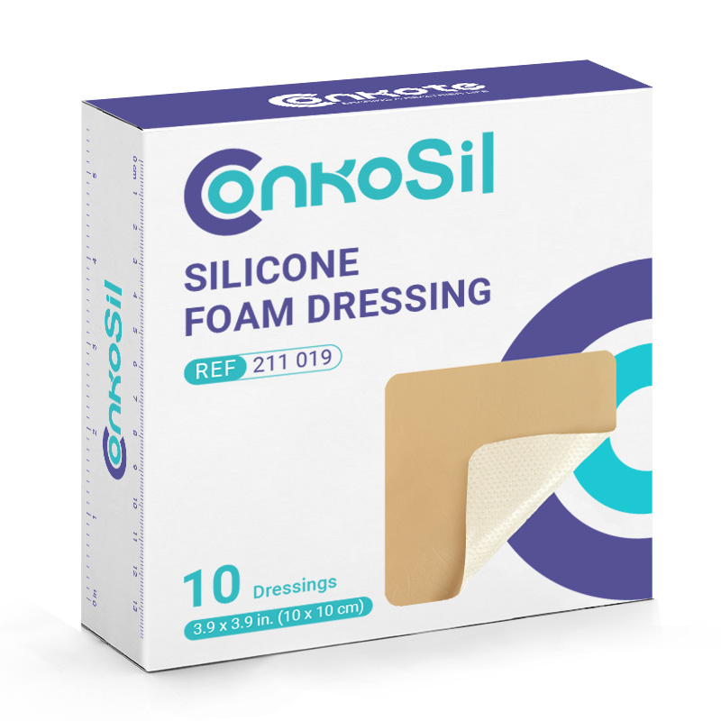ConkoSil Silicone Foam Dressing with self-adhesive silicone border for exudate management and pain-free removal