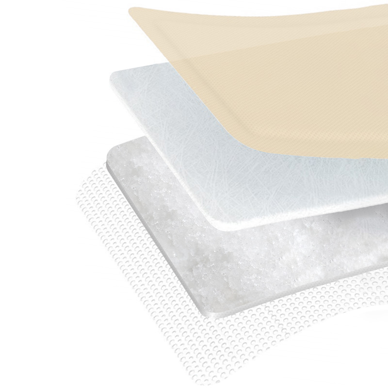 Cross-section of SAP dressing showing multi-layer absorbent structure