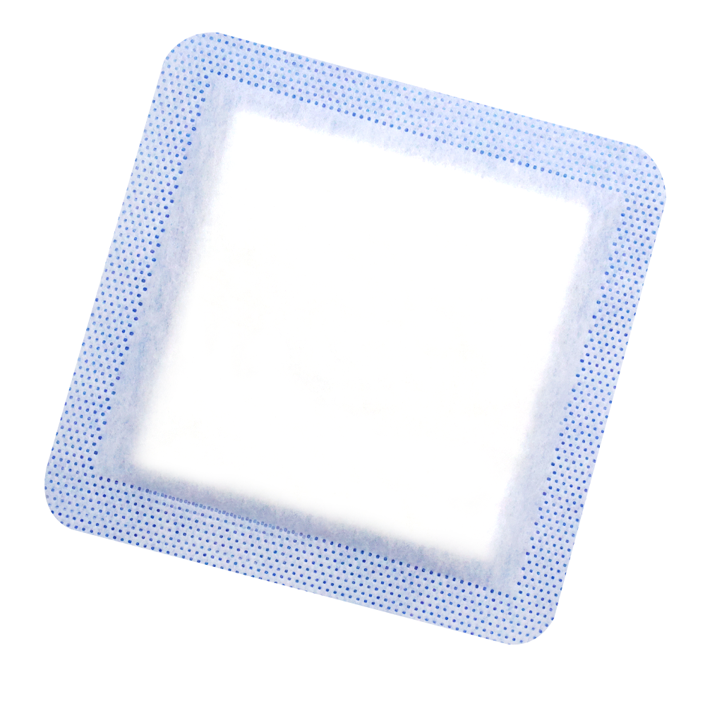 Full view of blue Super Absorbent Dressing (SAP) Non-Adhesive laid flat on a clean surface