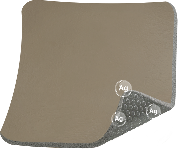 Silver Foam Dressing Silicone Adhesive shown fully laid out with PU film and gentle silicone border