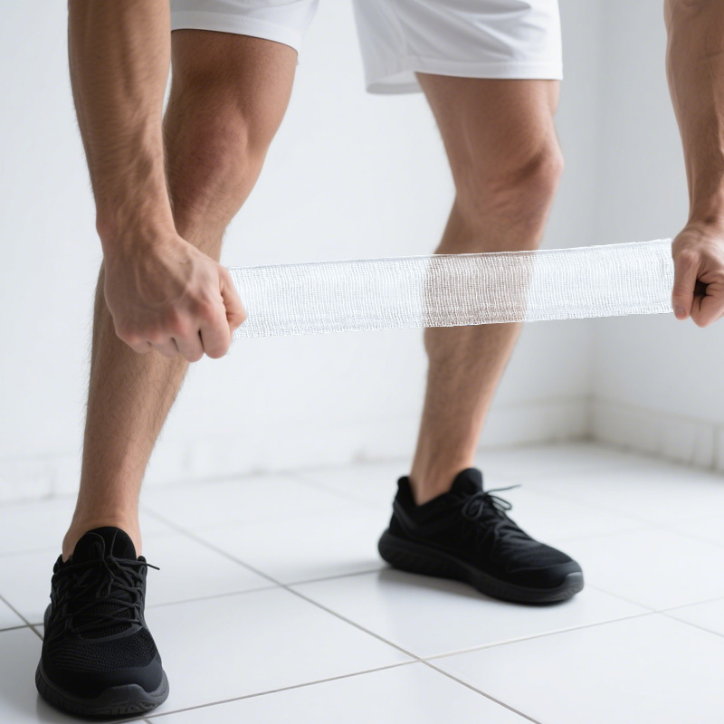 Hands easily wrapping PBT Bandage around arm and securing it snugly