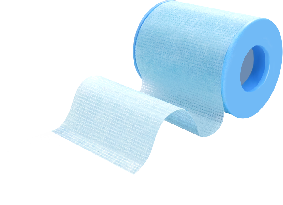Full view of blue Kind Removal Silicone Tape roll showing plus-minus easy tear design and silicone adhesive layer