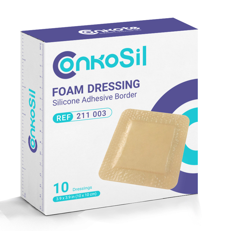 Packaging of Foam Dressing with Silicone Adhesive Border for secure, gentle wound care