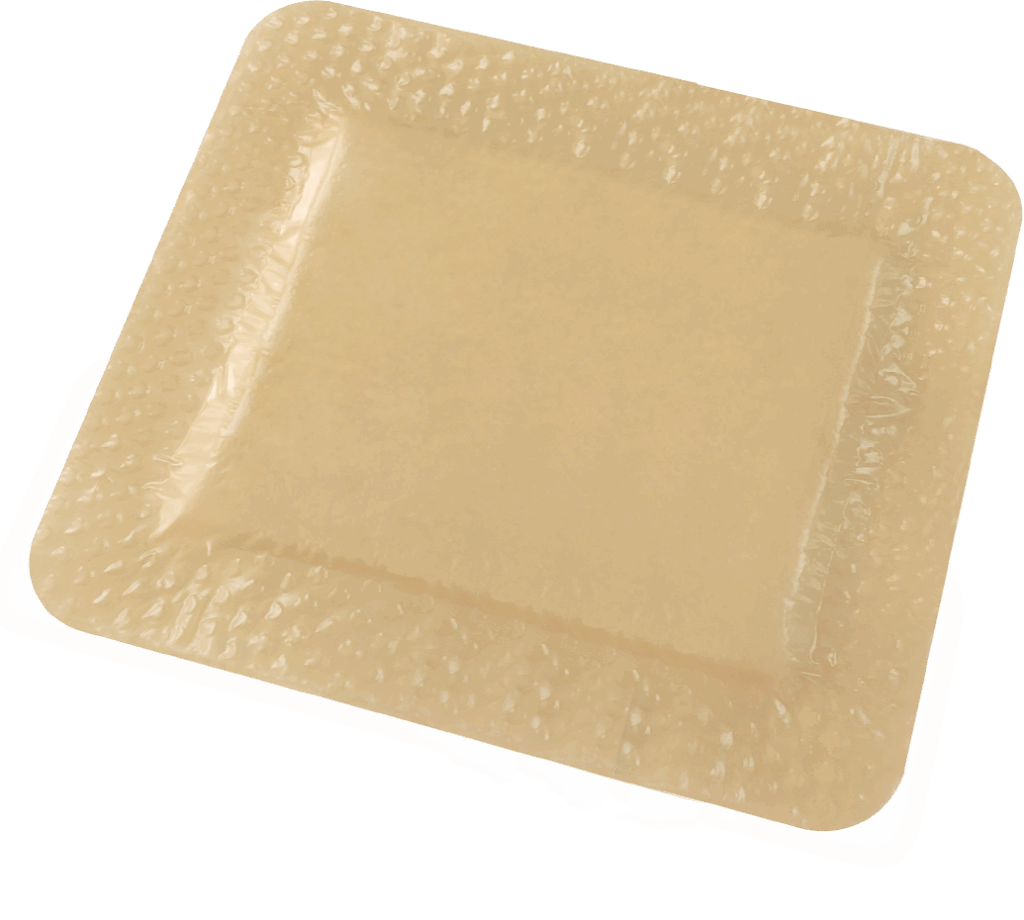 Conkote Foam Dressing with Silicone Adhesive Border applied on wound showing soft foam and gentle silicone edges