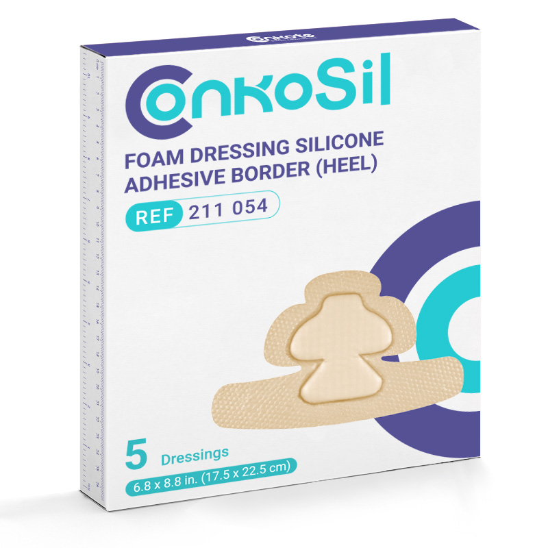 Conkote Foam Dressing with Silicone Adhesive Border applied on wound showing soft foam and gentle silicone edges