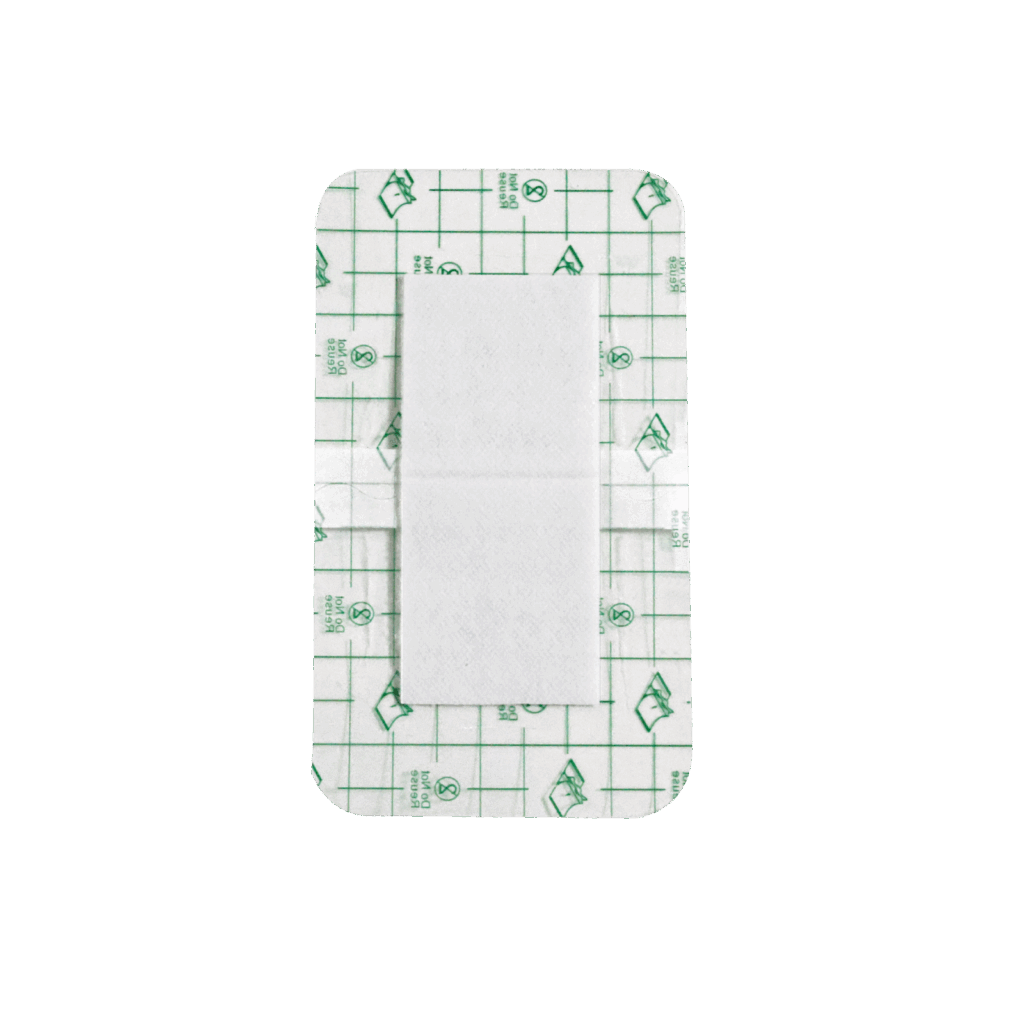 Conkote Film Island Dressing applied on skin showing transparent film border and white absorbent pad