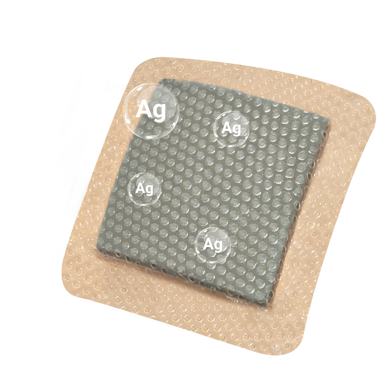 Conkote Silver Foam Dressing with Silicone Adhesive Border applied on wound showing absorbent foam and gentle silicone edges