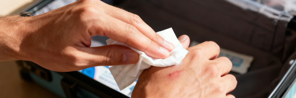 Traveler Cleaning a Minor Wound