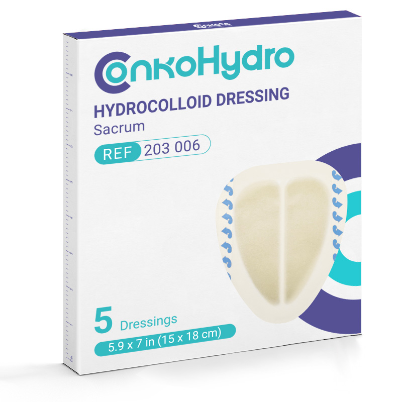 Hydrocolloid dressing for sacrum area providing secure coverage and moist wound healing