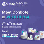 Conkote invitation banner for WHX Dubai 2026 featuring DIMES and ConkoAg