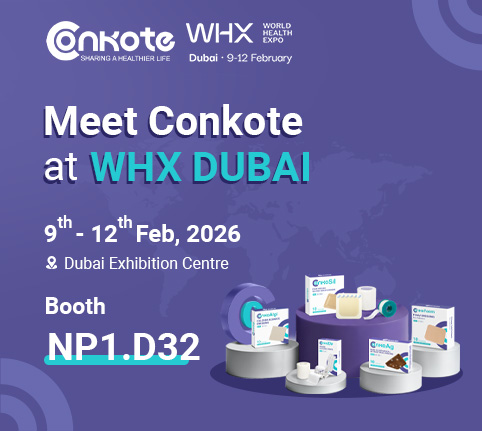 Conkote invitation banner for WHX Dubai 2026 featuring DIMES and ConkoAg