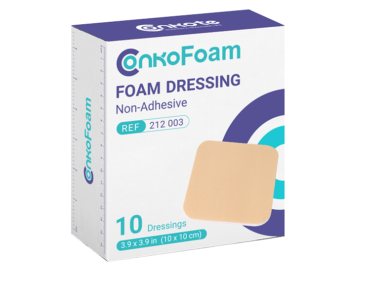 Foam dressing used on a partial-thickness burn wound to absorb exudate and support a balanced healing environment.