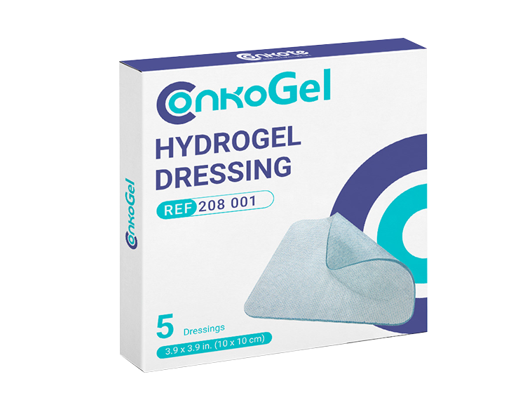 Hydrogel dressing applied to a burn wound to help maintain moisture balance and support the healing environment.